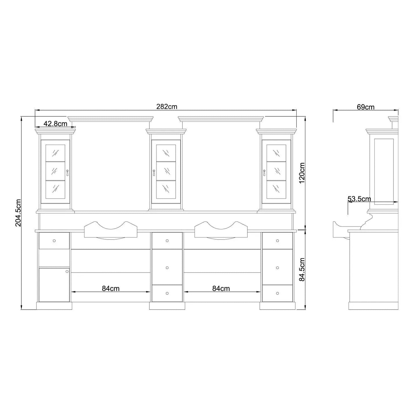 Combined Barber Stations with LED Barber Mirrors & Front Wash Basin - BarMohegan Barber Units - DIR Store