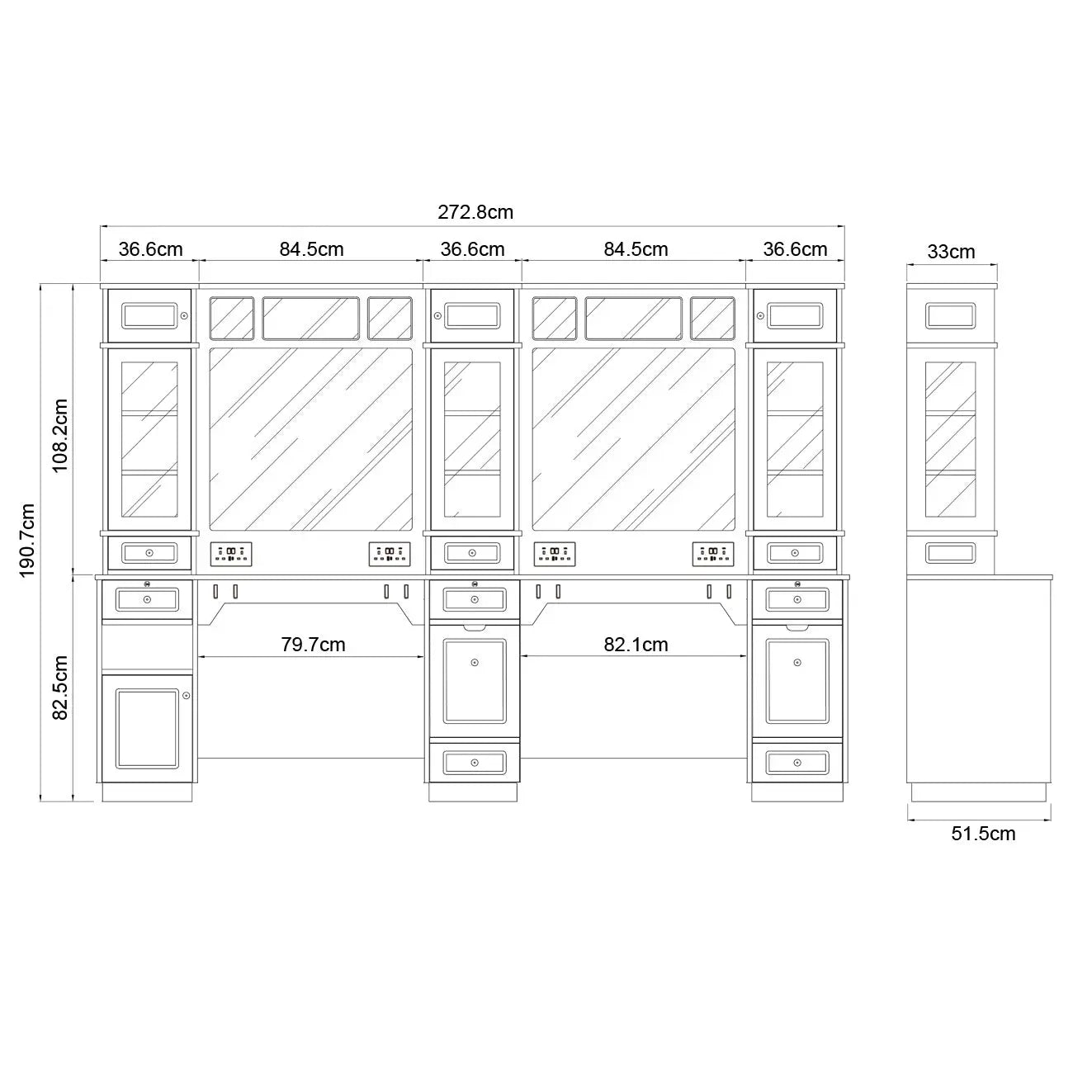 Combined Multi Barber Stations with LED Barber Mirrors - Britainnica Barber Units DIR Store