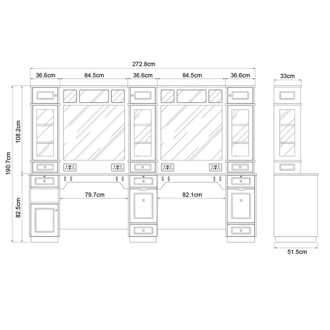 Combined Multi Barber Stations with LED Barber Mirrors - Britainnica Barber Units DIR Store