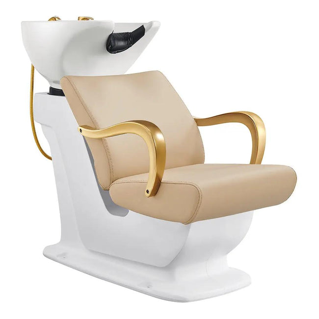 Salon Backwash Unit with Adjustable Sink & Seat - White Base Beckman Gold - DIR Store
