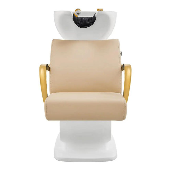Salon Backwash Unit with Adjustable Sink & Seat - White Base Beckman Gold - DIR Store