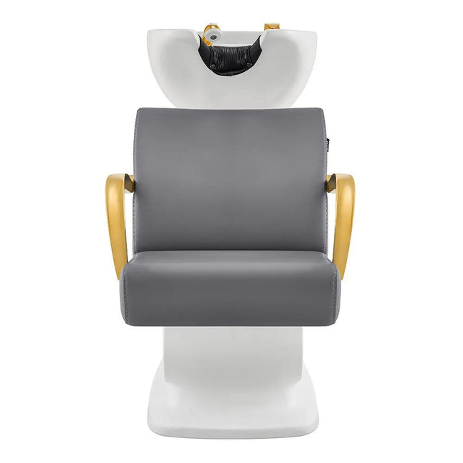 Salon Backwash Unit with Adjustable Sink & Seat - White Base Beckman Gold - DIR Store