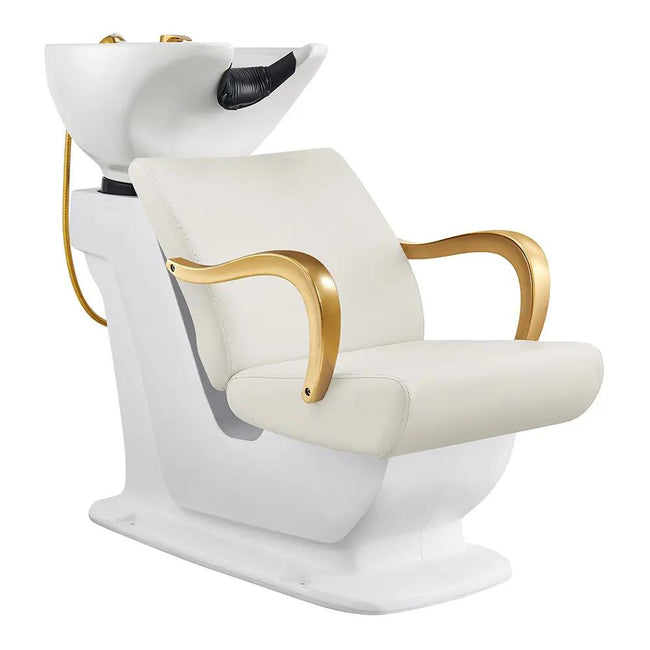 Salon Backwash Unit with Adjustable Sink & Seat - White Base Beckman Gold - DIR Store