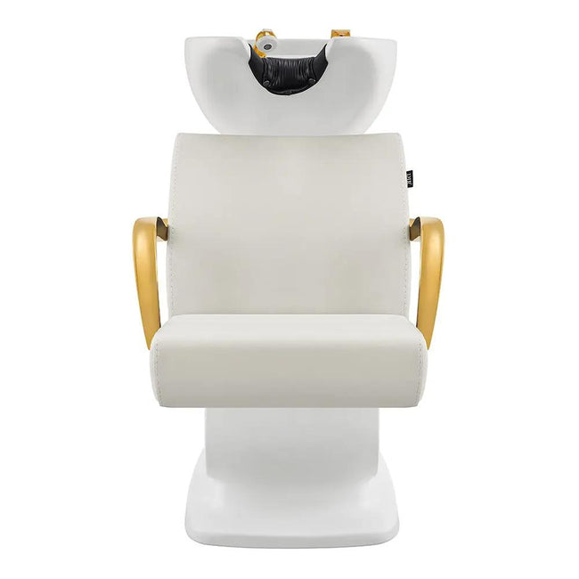 Salon Backwash Unit with Adjustable Sink & Seat - White Base Beckman Gold - DIR Store