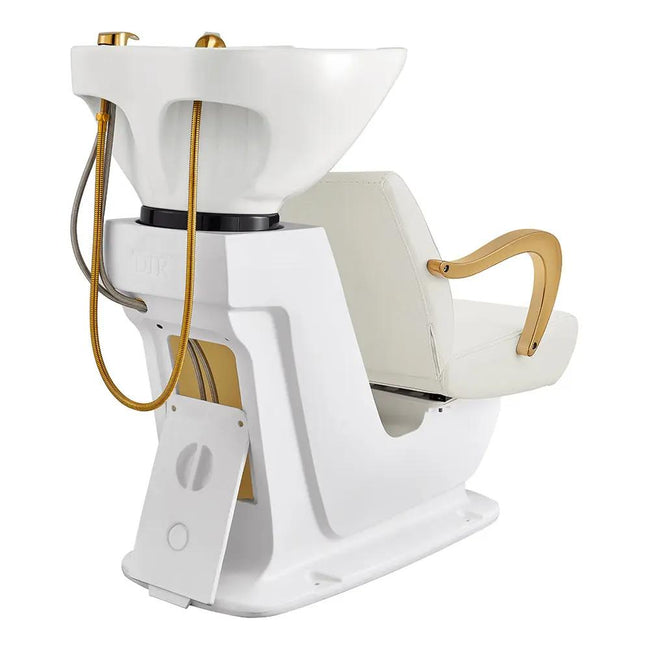 Salon Backwash Unit with Adjustable Sink & Seat - White Base Beckman Gold - DIR Store