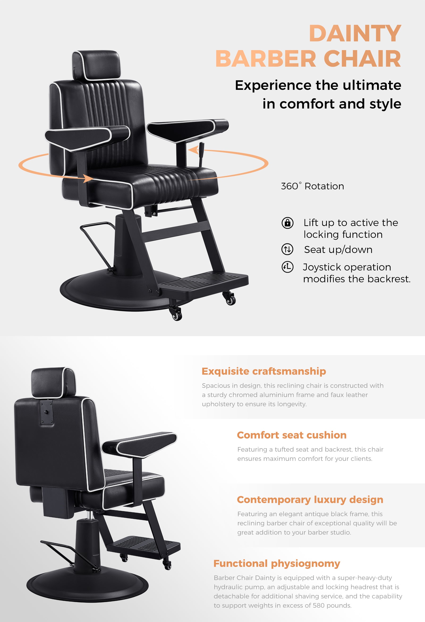 Poltrona da barbiere delicata- detail - DIR Store