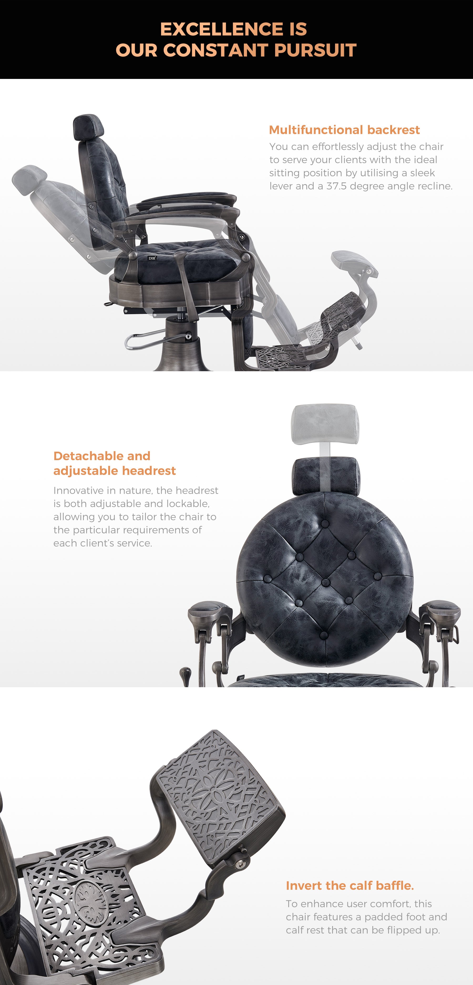 Barber Chairs Package - Brushed Frame Kaiser x3- detail - DIR Store