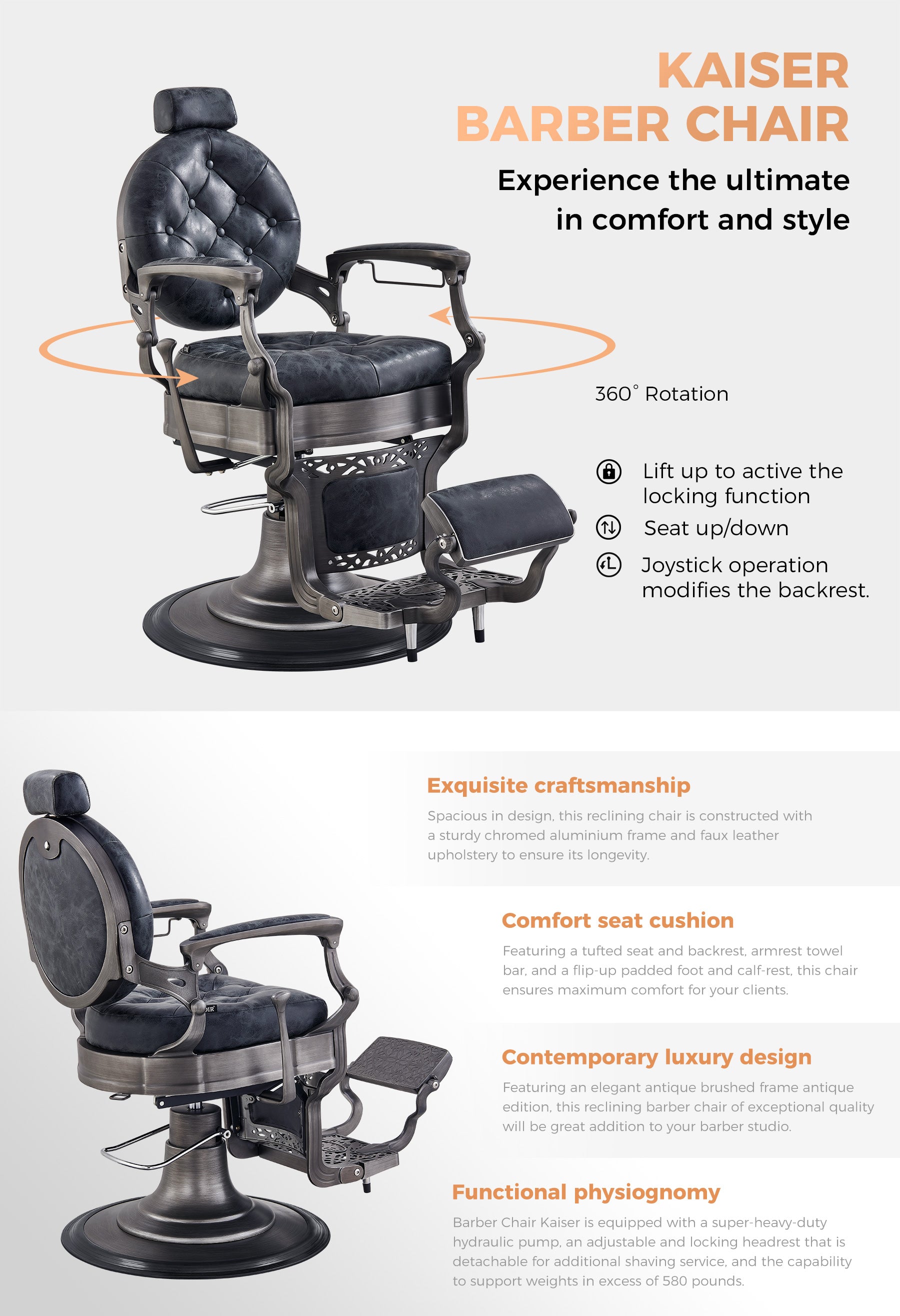 Barber Chairs Package - Brushed Frame Kaiser x3- detail - DIR Store