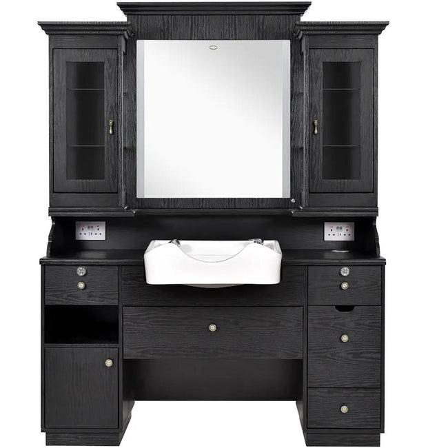 Barber Station with Frontwash Sink & LED Barber Mirror - Mohegan II Barber Unit - DIR Store