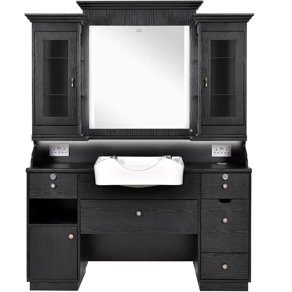 Barber Station with Frontwash Sink & LED Barber Mirror - Mohegan II Barber Unit - DIR Store