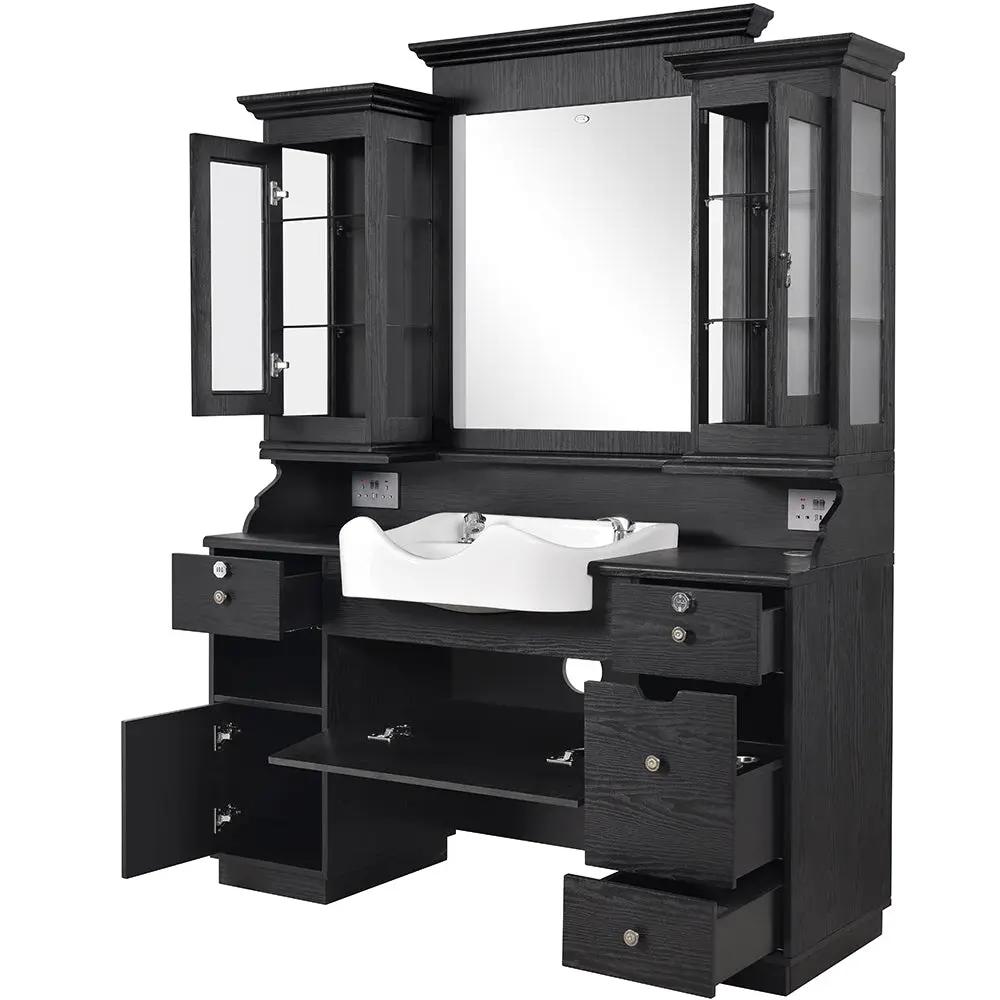 Barber Station with Frontwash Sink & LED Barber Mirror - Mohegan II Barber Unit - DIR Store