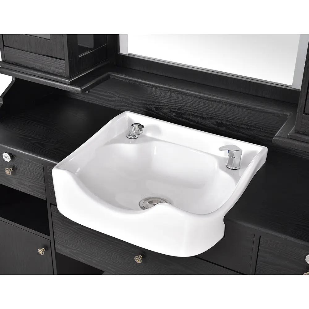 Barber Station with Frontwash Sink & LED Barber Mirror - Mohegan II Barber Unit - DIR Store