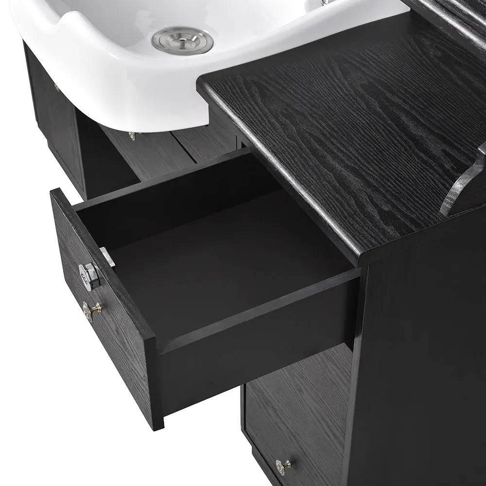 Barber Station with Frontwash Sink & LED Barber Mirror - Mohegan II Barber Unit - DIR Store