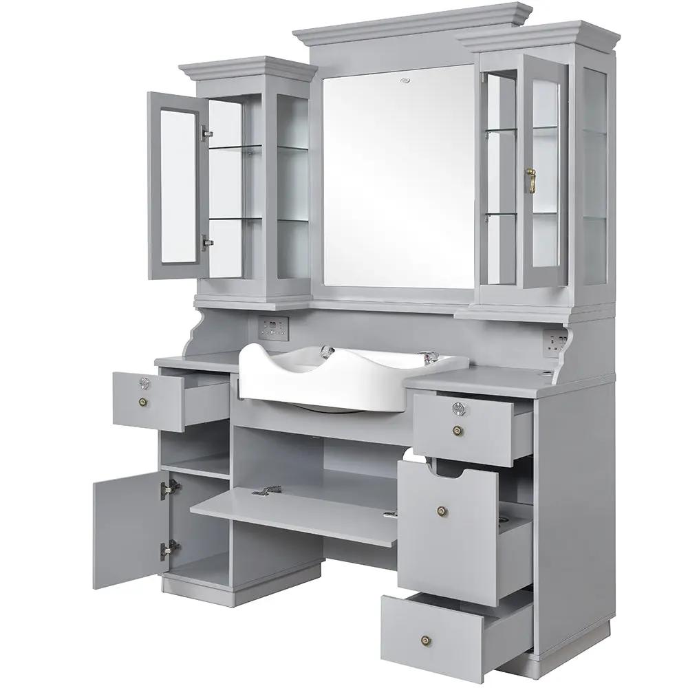 Barber Station with Frontwash Sink & LED Barber Mirror - Mohegan II Barber Unit DIR Store