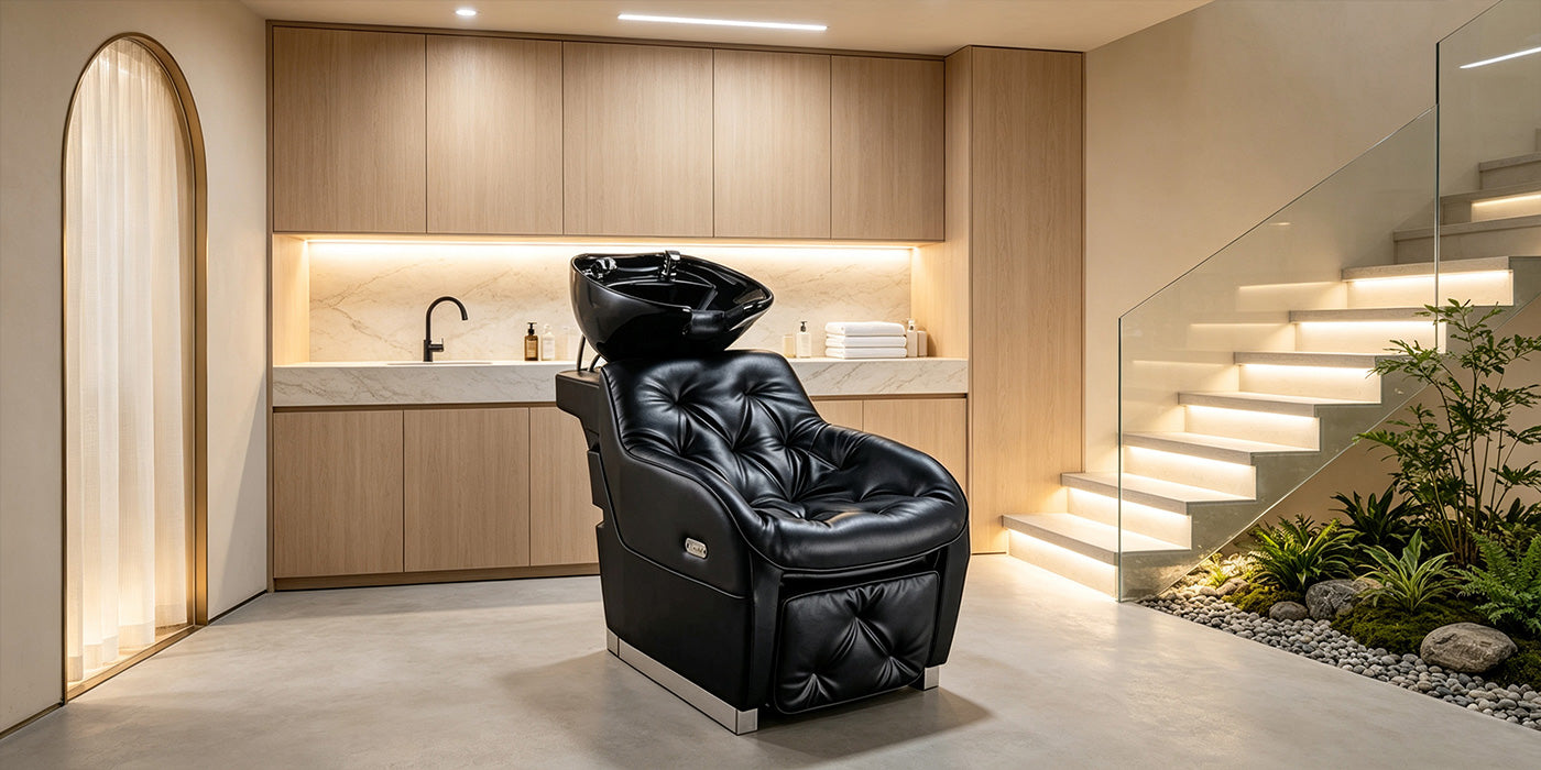 Poste de lavage de salon/Fauteuil avec lavabo & Extension de repose-jambes électrique réglable - Solace- detail - DIR Store