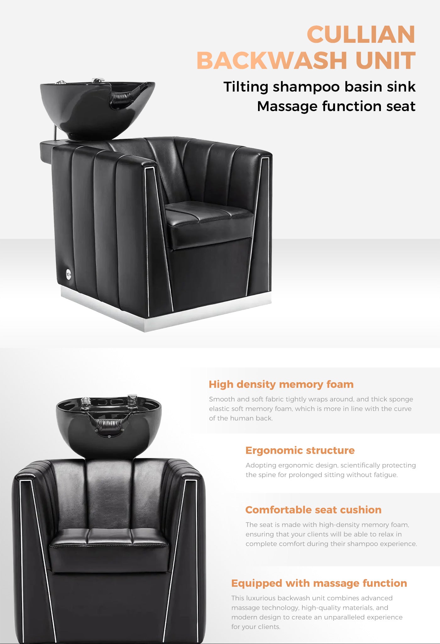 Beauty Salon Massage Backwash Basin Unit / Chair - Cullian- detail - DIR Store