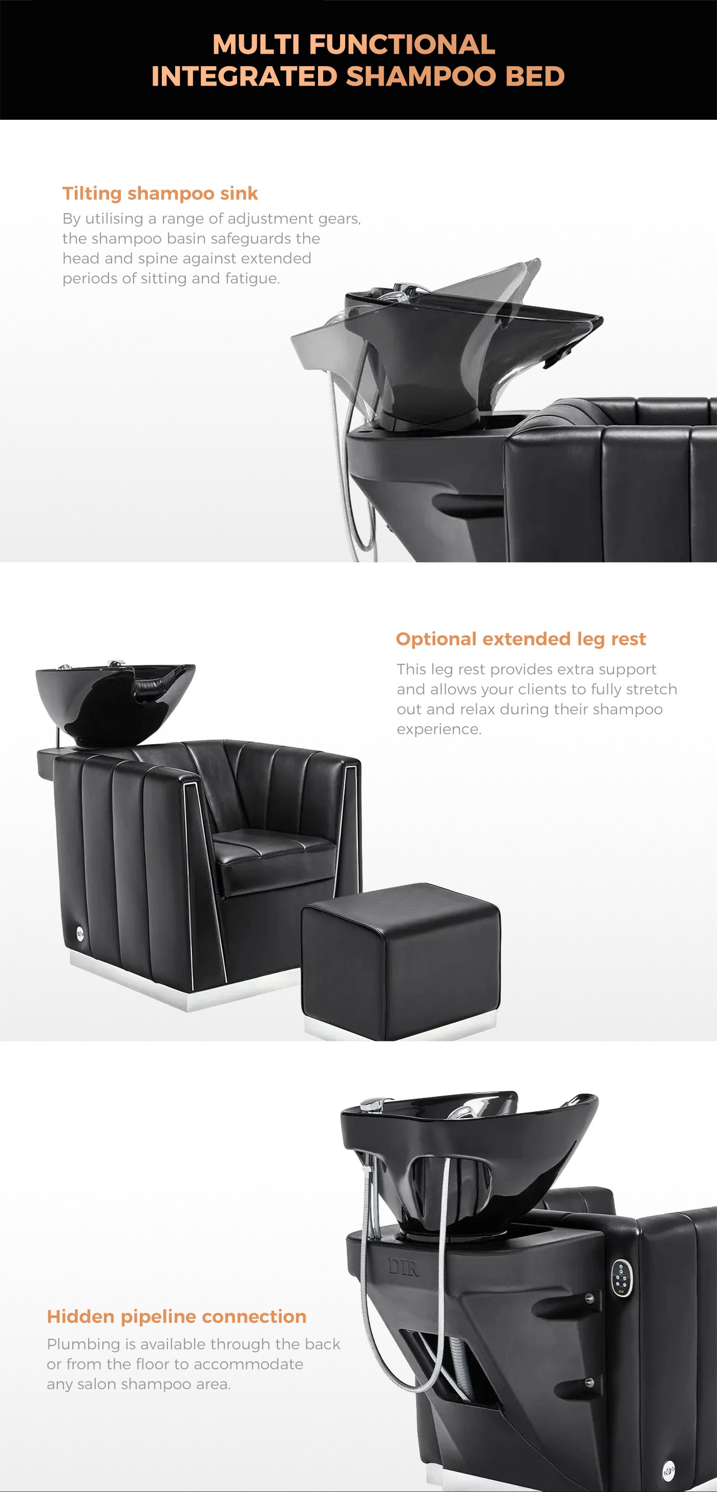 Beauty Salon Massage Backwash Basin Unit / Chair - Cullian- detail - DIR Store