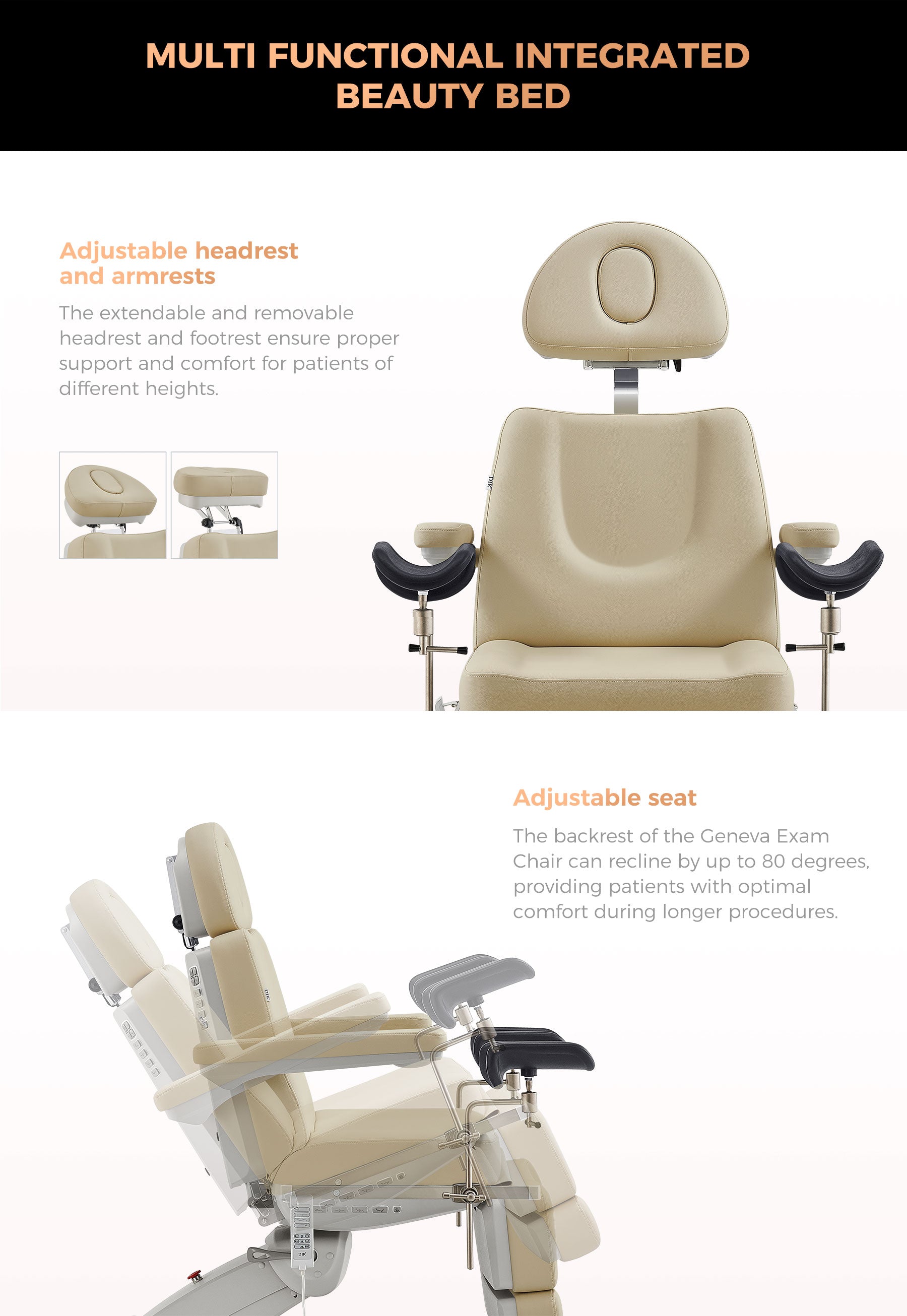 Gynecology Bed with Leg Stirrups Support - Geneva Examination Chair with 4 Motors- detail - DIR Store