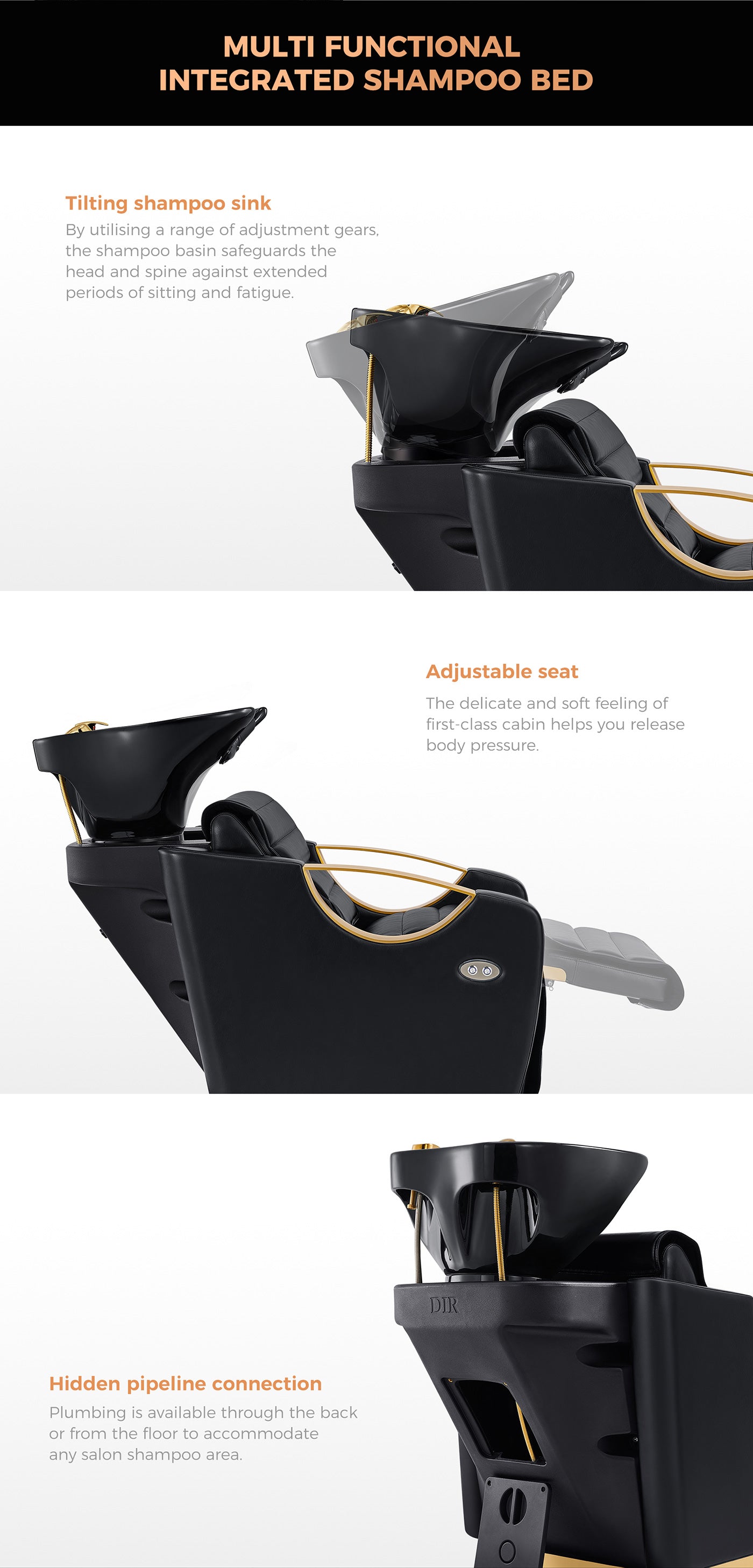 Unità di lavaggio per salone Gold con vasca - Estensione poggiagambe regolabile elettricamente - Victoria- detail - DIR Store