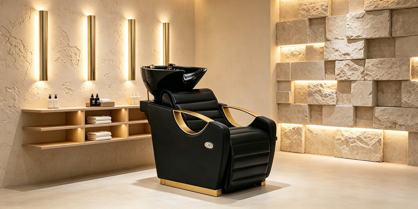 Gold Salon Backwash Unit with Basin - Electric Adjustable Legrest Extension - Victoria- detail - DIR Store