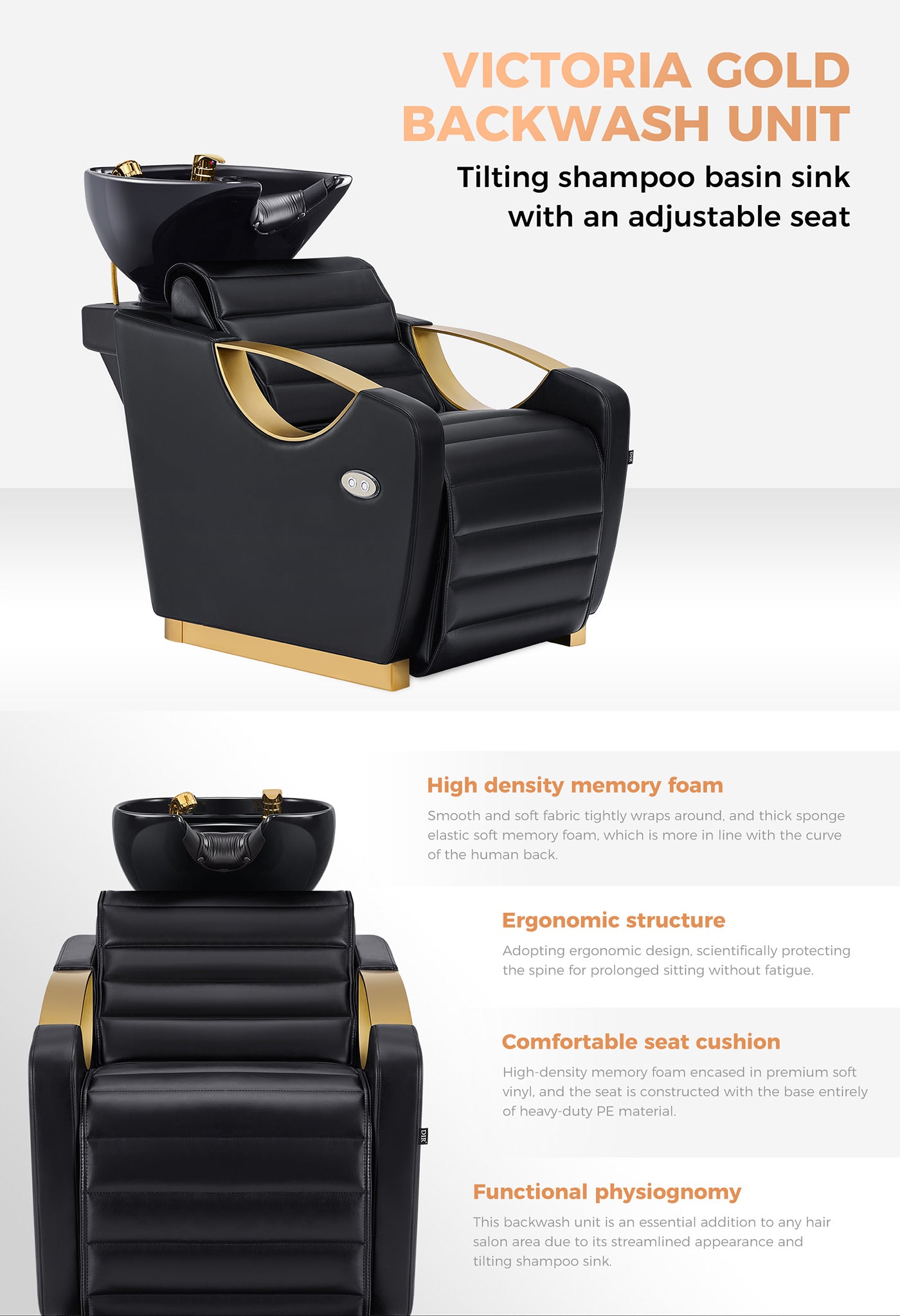 Unità di lavaggio per salone Gold con vasca - Estensione poggiagambe regolabile elettricamente - Victoria- detail - DIR Store