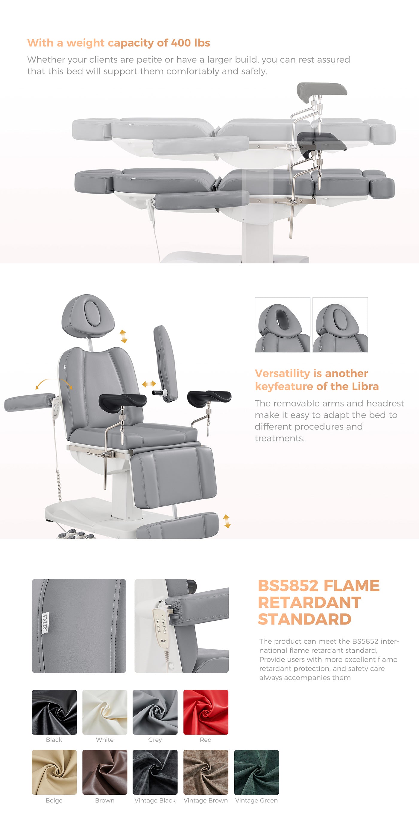 Gynecology Bed Chair with Leg Stirrups Support - Ink OB 3-Motors Examination Chair with Stirrups- detail - DIR Store