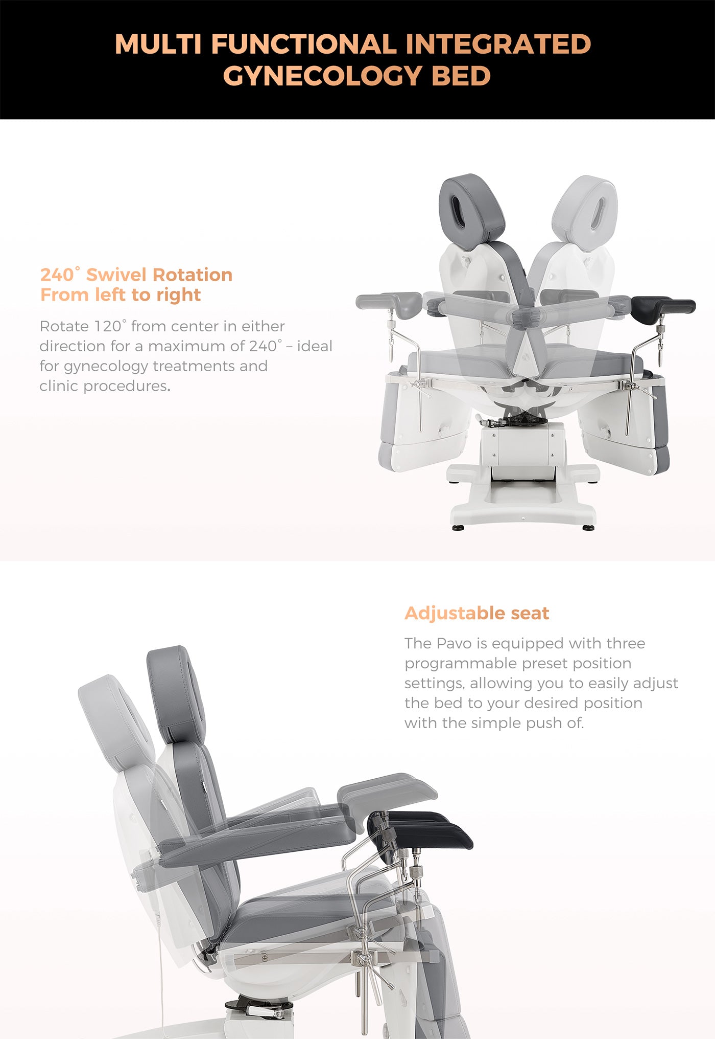Gynecology Bed Chair with Leg Stirrups Support - Pavo Exam Chair with OB 4-Motors- detail - DIR Store