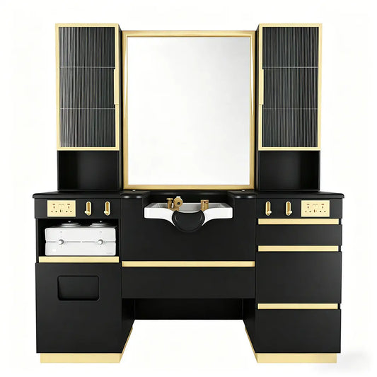 Barber Station with LED Barber Mirror - Istanbul Barber Unit with front wash basin and fittings DIR Store