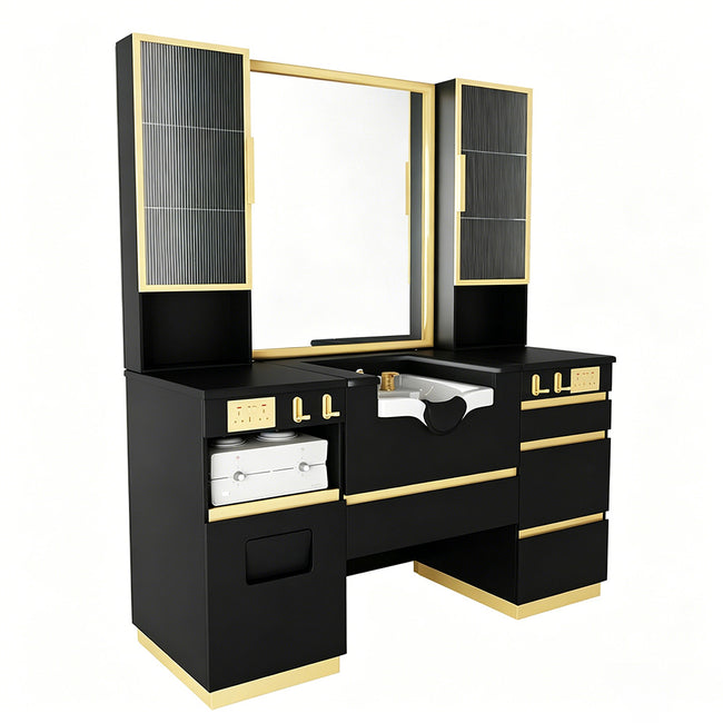 Barber Station with LED Barber Mirror - Istanbul Barber Unit with front wash basin and fittings DIR Store