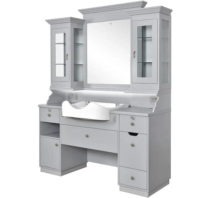 Barber Station with Frontwash Sink & LED Barber Mirror - Mohegan II Barber Unit DIR Store