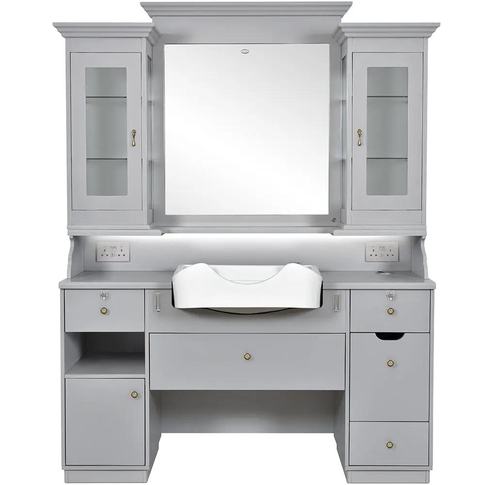 Barber Station with Frontwash Sink & LED Barber Mirror - Mohegan II Barber Unit DIR Store