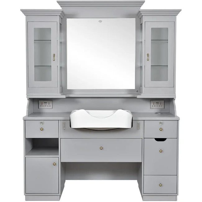 Barber Station with Frontwash Sink & LED Barber Mirror - Mohegan II Barber Unit DIR Store