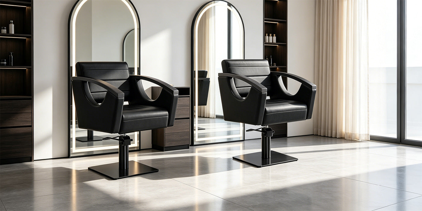 Salon Chair with Titanium Black Stainless Steel Arms - Bello Titanium Black Styling Chair- detail - DIR Store