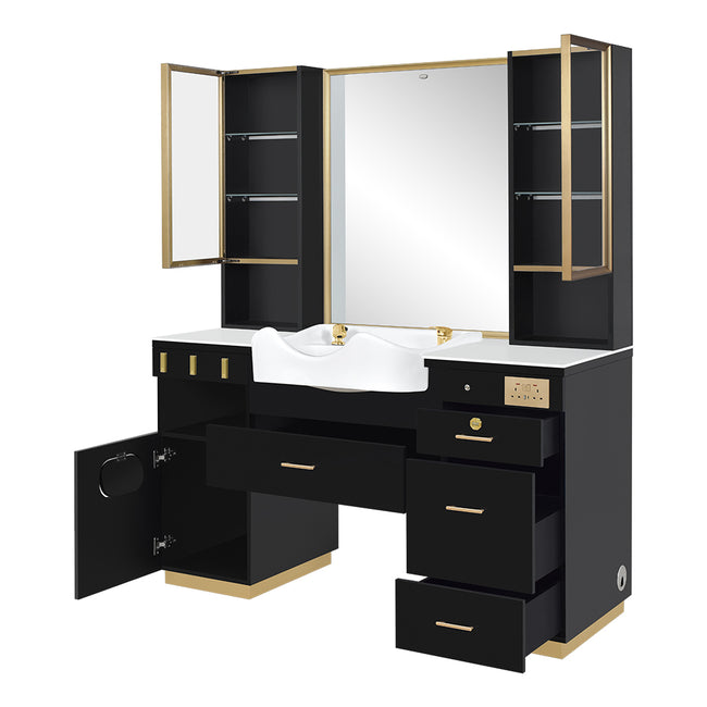 Barber Station with LED Barber Mirror - Istanbul Barber Unit with front wash basin and fittings