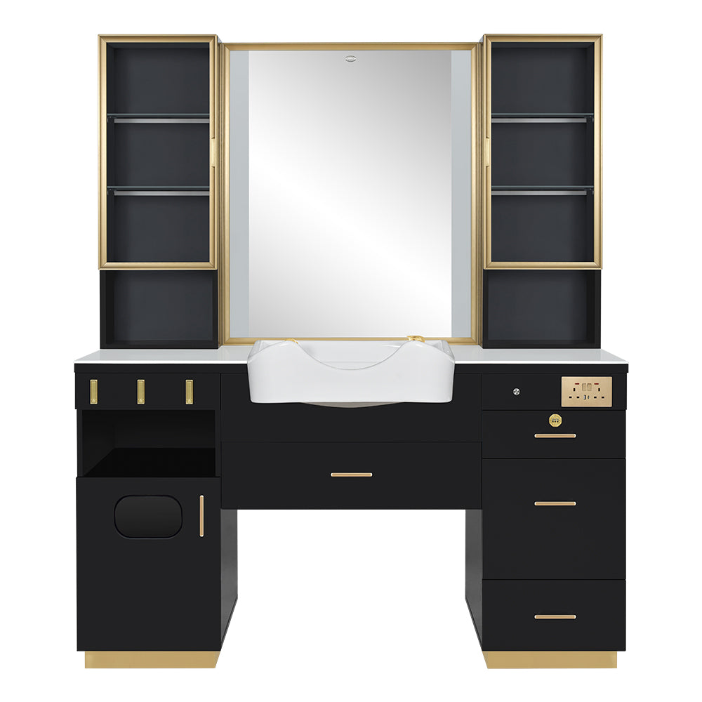 Barber Station with LED Barber Mirror - Istanbul Barber Unit with front wash basin and fittings