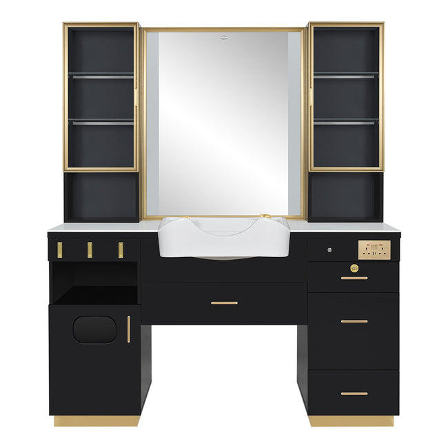 Barber Station with LED Barber Mirror - Istanbul Barber Unit with front wash basin and fittings
