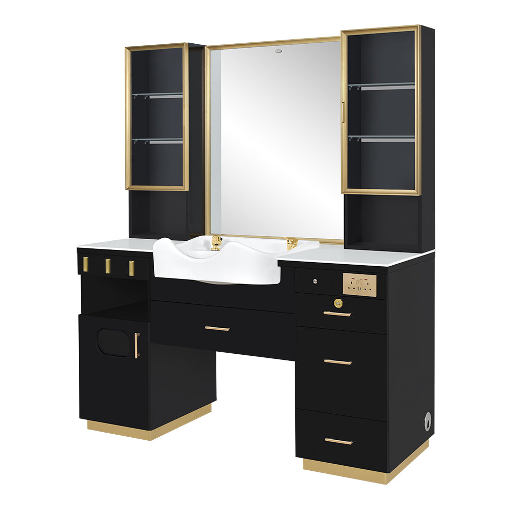 Barber Station with LED Barber Mirror - Istanbul Barber Unit with front wash basin and fittings
