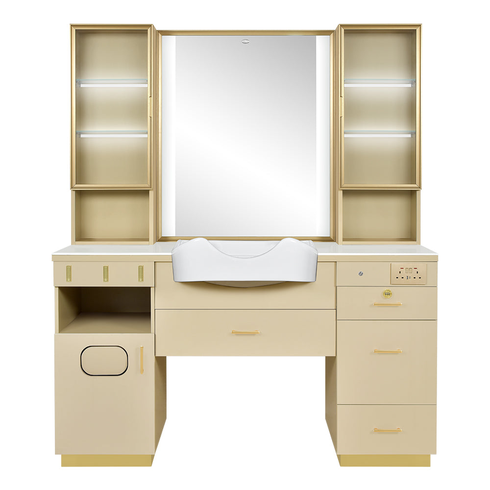 Barber Station with LED Barber Mirror - Istanbul Barber Unit with front wash basin and fittings