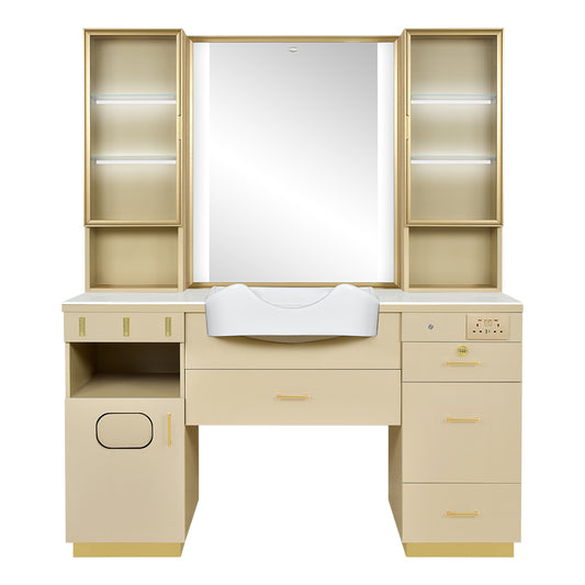 Barber Station with LED Barber Mirror - Istanbul Barber Unit with front wash basin and fittings