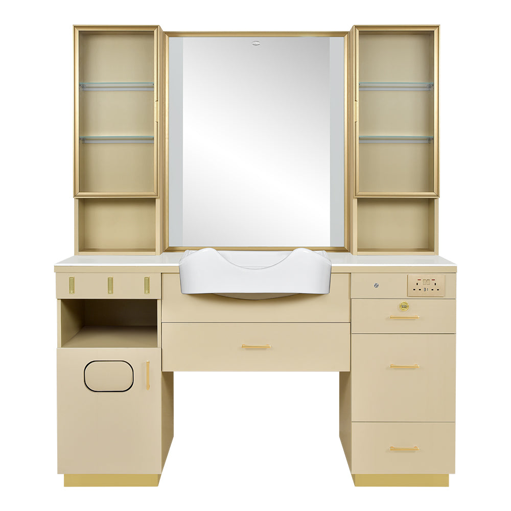 Barber Station with LED Barber Mirror - Istanbul Barber Unit with front wash basin and fittings