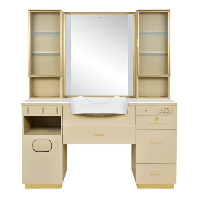 Barber Station with LED Barber Mirror - Istanbul Barber Unit with front wash basin and fittings
