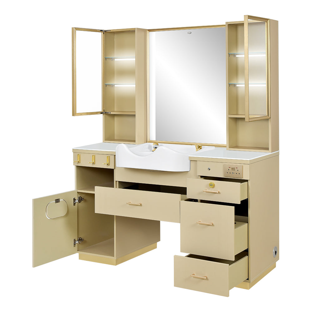 Barber Station with LED Barber Mirror - Istanbul Barber Unit with front wash basin and fittings