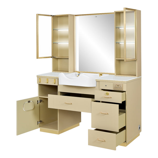 Barber Station with LED Barber Mirror - Istanbul Barber Unit with front wash basin and fittings